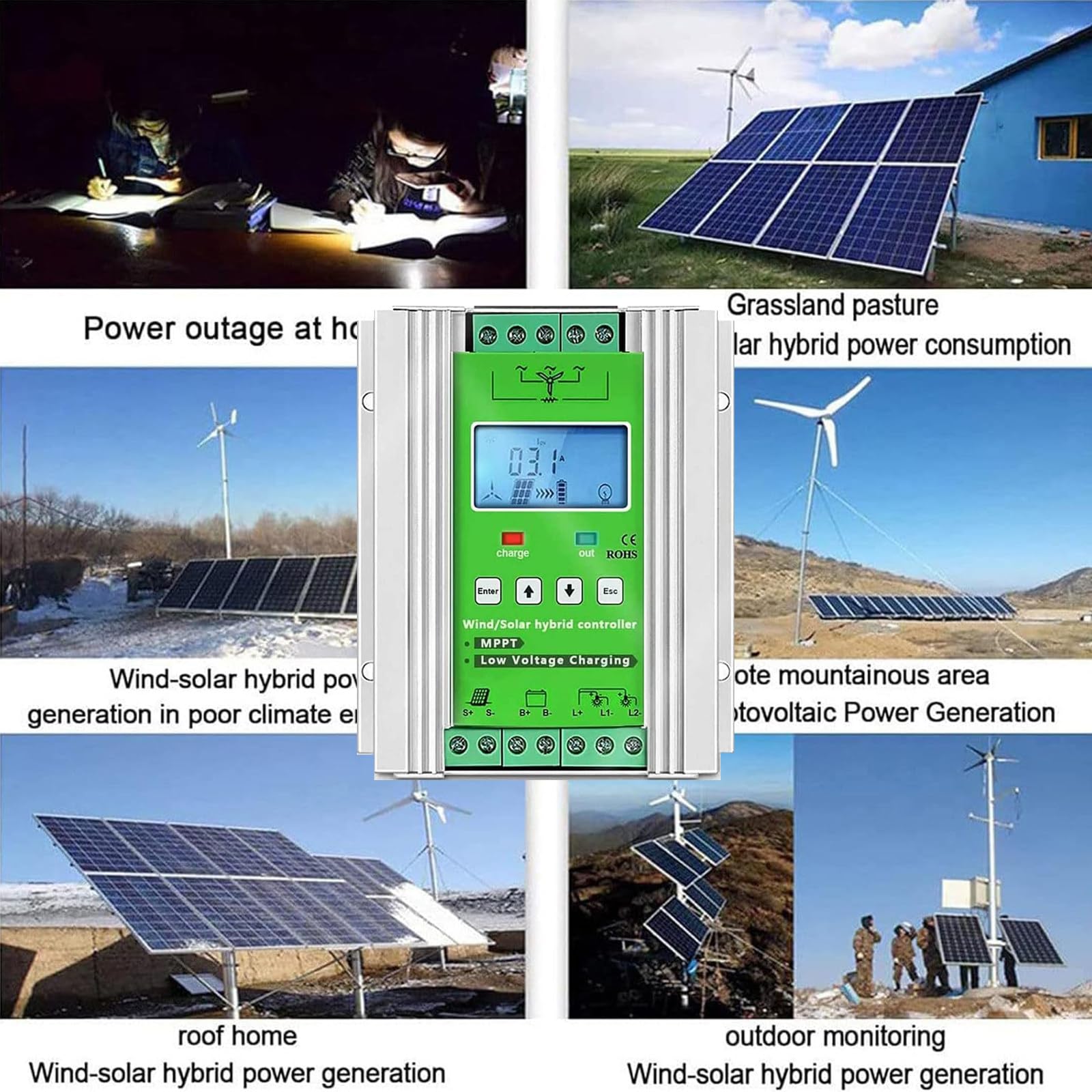 Wind Solar hybrydowy regulator ładowania MPPT 12 V/24 V/48 V regulator doładowania 3000 W-10000 W do ładowania akumulatora turbiny wiatrowej