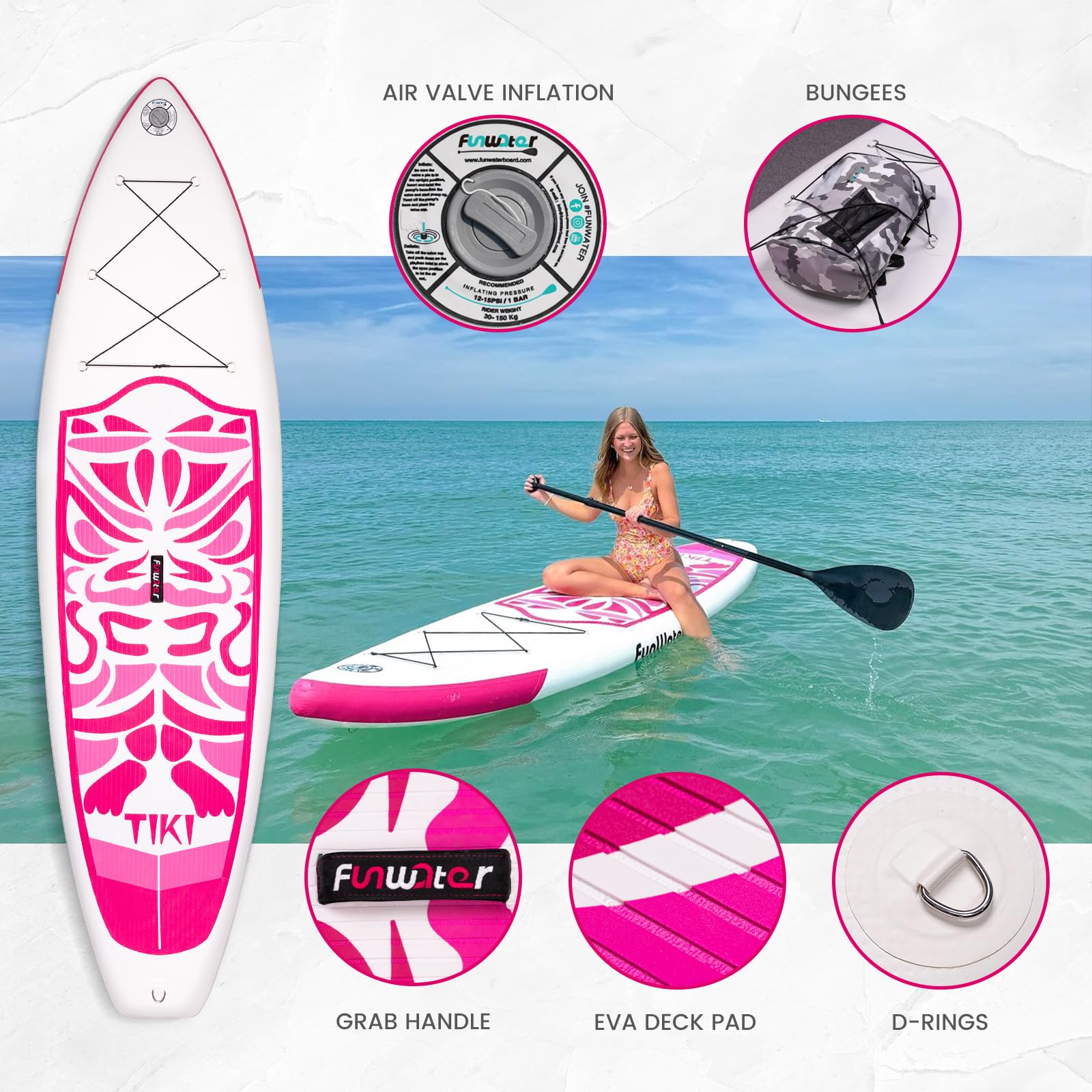 FunWater Tavola SUP Gonfiabile Surf Paddle Board Inflatable, Ultralight SUP per tutti i livelli con Due Accessori Tipo