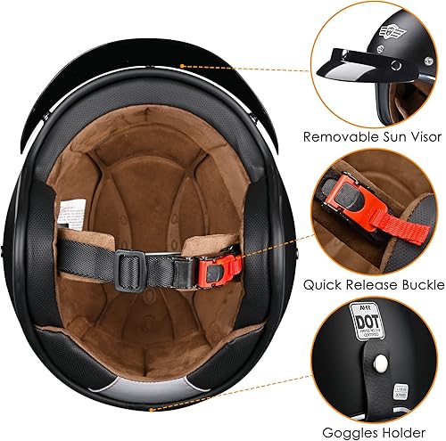 Miniatura 6 de AHR Casco de motocicleta de cara abierta 34, estilo vintage, retro, con visera para hombres y mujeres, Bobber Scooter ATV Cruiser DOT, Run-O5