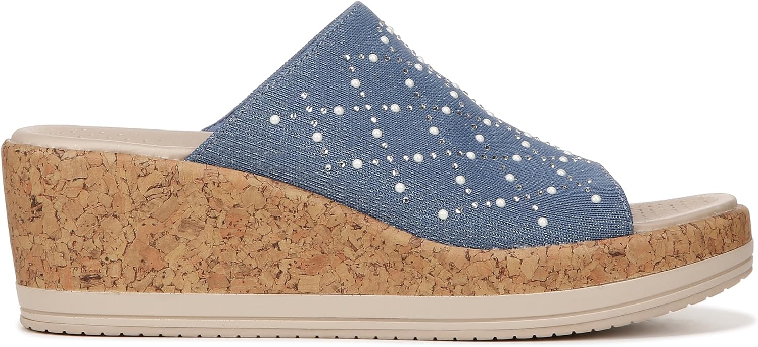 BZees Womens Royal Machine Washable Comfort Wedge Sandal Blue Shimmer - Image 6