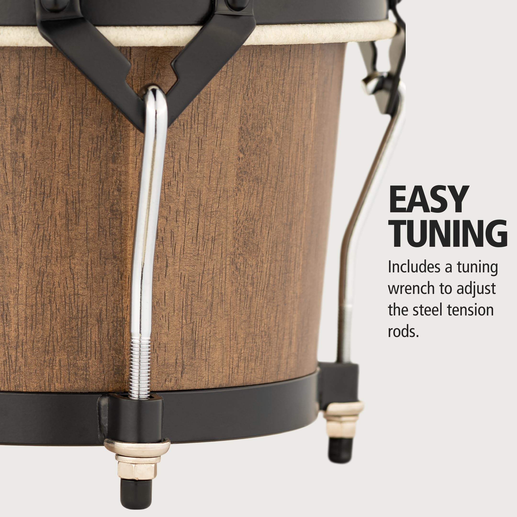 Meinl Percussion Bongos Headliner Wood - 2 Tamburi a Mano da 6.75 e 8 Pollici - Chiave Accordatura Inclusa - Quercia del Siam, Brown (HTB100WB-M)