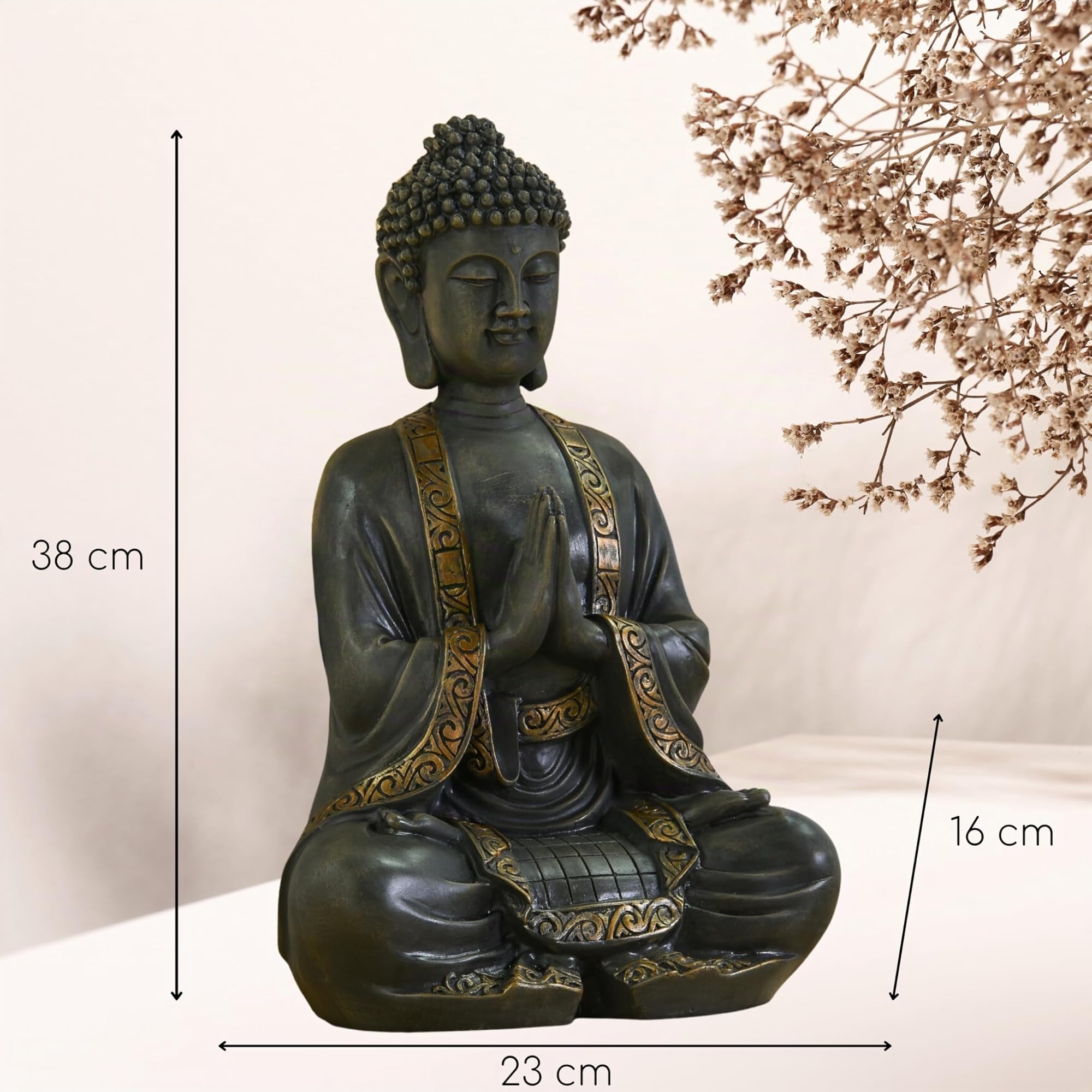 Zen Buddha Statue 40 cm Harz Patina Feng Shui Dekoration Bronze