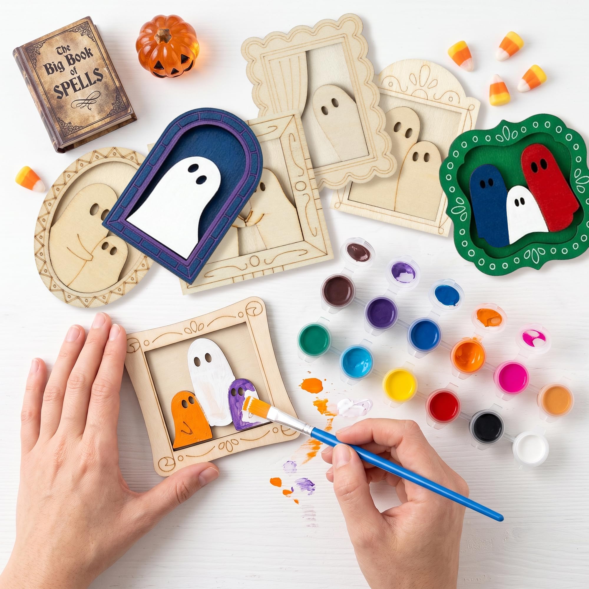 FeuuWamme Marcos de madera fantasma de Halloween para manualidades para