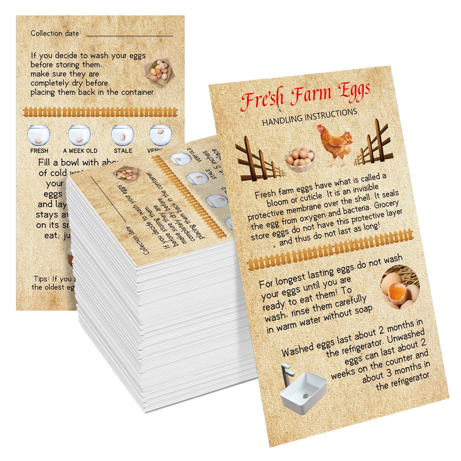 240-Pack Fresh Farm Eggs Handling Instructions, 2" x 3.5" Egg Design Business Cards, Egg Stamps for Fresh Eggs, Egg Carton Labels, Egg Carton Accessories - Simple Style