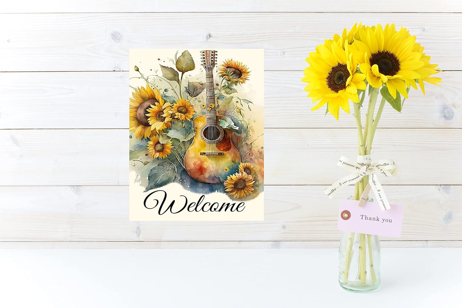 Twisted R Design Welcome Wall Decor Sign - Use as Home Decor, Door Hanger, Office, Farmhouse Wood Sign, Party Decorations, Home welcome Signs (7"x9") (Welcome Guitar)