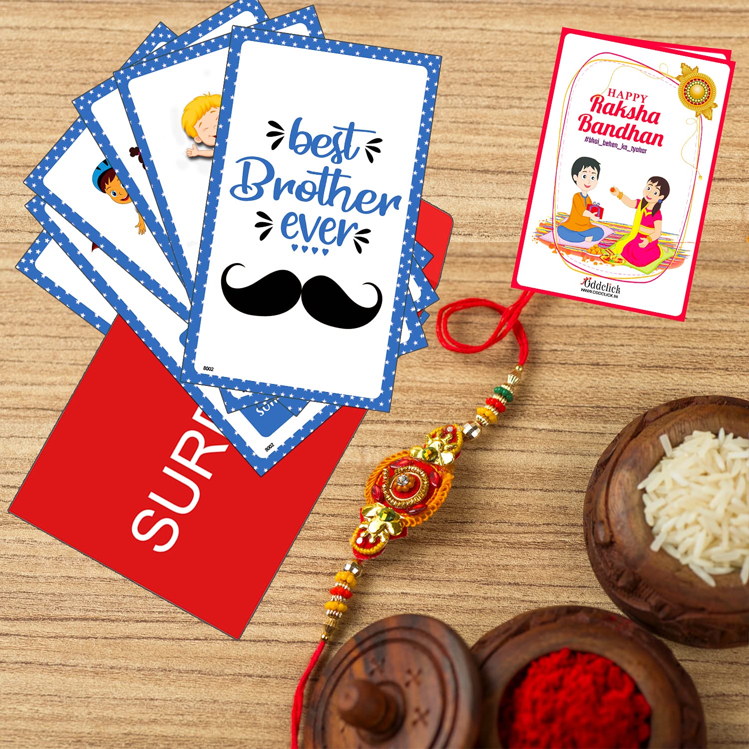 ODDCLICKODDCLICK Rakshabandhan Rakhi Gifts for Brother 10 Surprise Message Card with Rakhi Roli Chawal