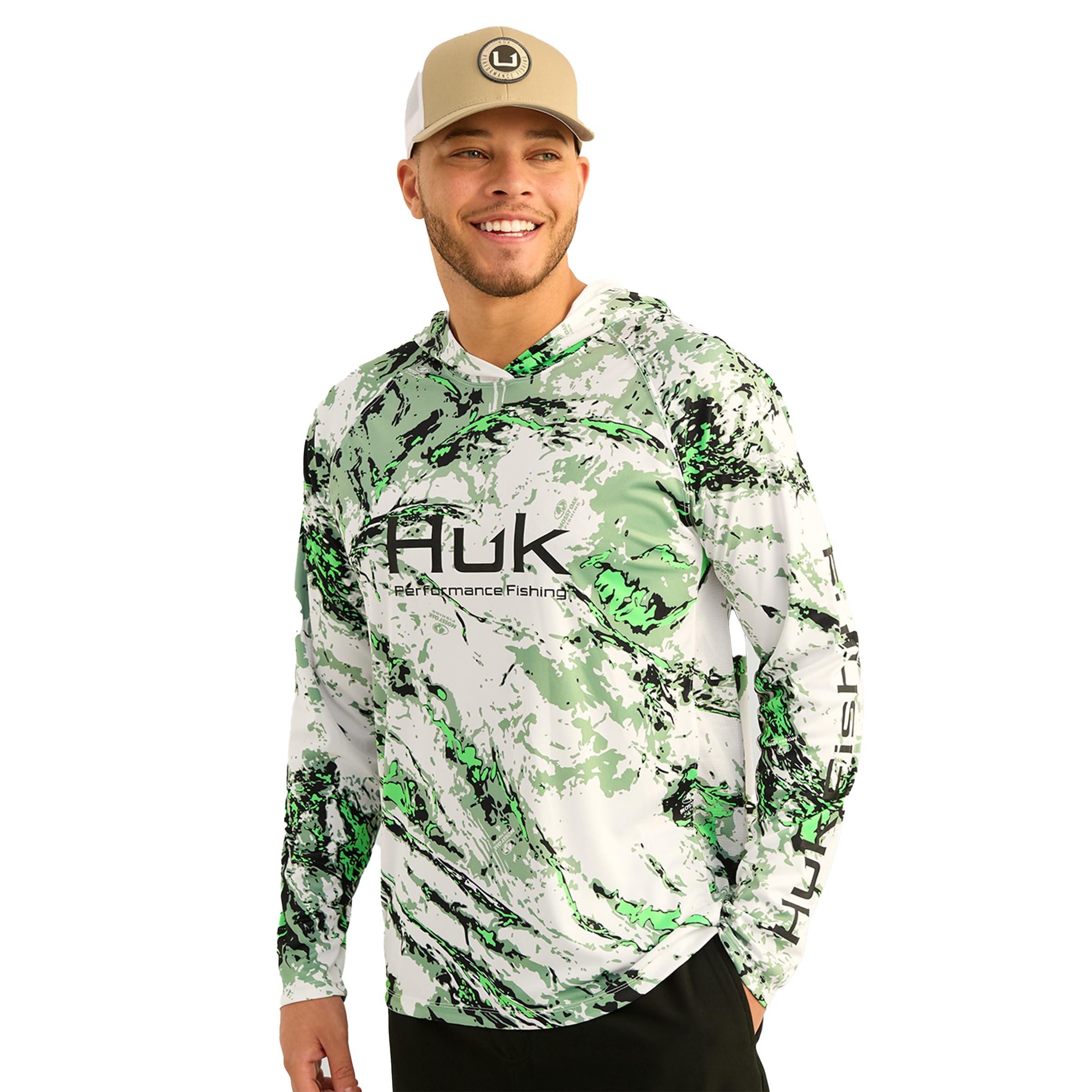 HUK Men's Pursuit Pattern Crew Sleeve, Performance Shirt