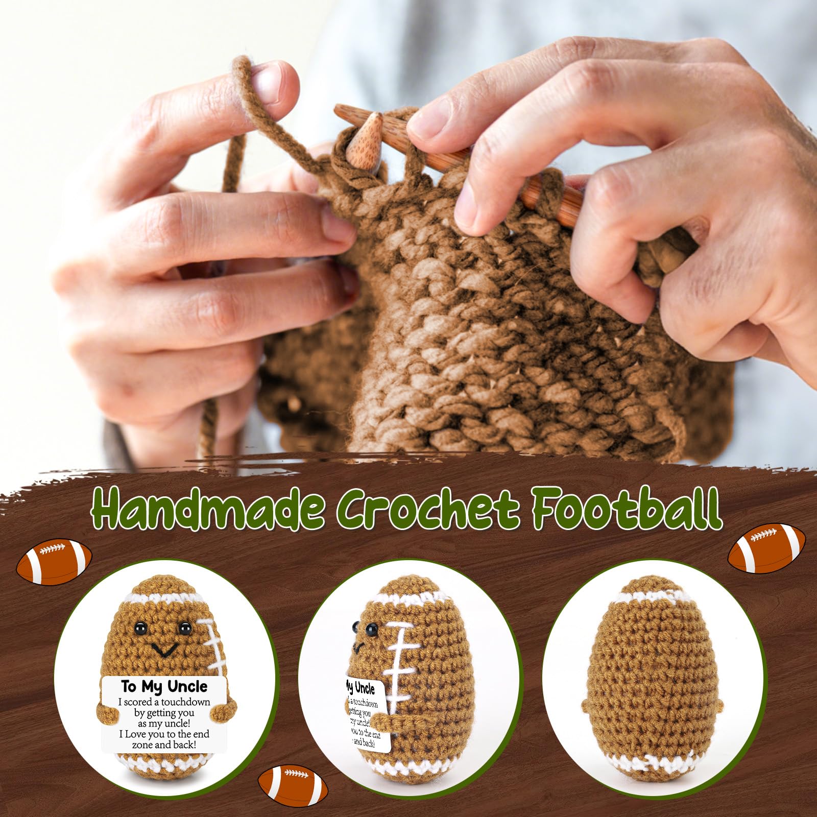 BiuNiuring Uncle Fathers Day Birthday Gifts from Niece Nephew, Father's Day Positive Handmade Crochet Uncle Gifts, Unique Funny I Love You Cute Football Small Gift for Uncles