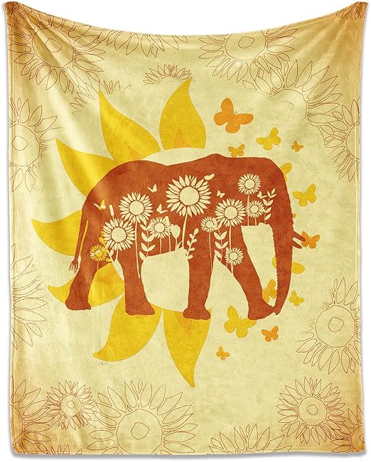 Elephant Throw Blanket for Teen - 50x60 Inches Throw Size - Soft Fluffy Cozy Blankets Gift - Yellow Novelty Blanket Throws for Living Room Decorative