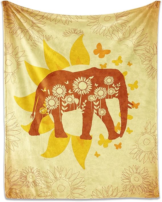 Elephant Throw Blanket for Teen - 50x60 Inches Throw Size - Soft Fluffy Cozy Blankets Gift - Yellow Novelty Blanket Throws for Living Room Decorative
