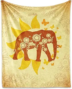 Elephant Throw Blanket for Teen - 50x60 Inches Throw Size - Soft Fluffy Cozy Blankets Gift - Yellow Novelty Blanket Throws for Living Room Decorative