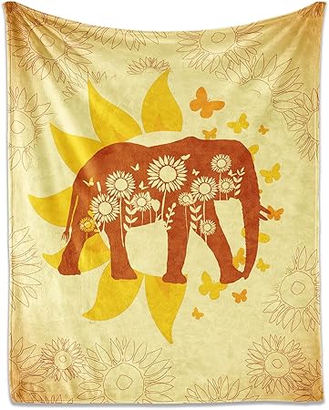 Elephant Throw Blanket for Teen - 50x60 Inches Throw Size - Soft Fluffy Cozy Blankets Gift - Yellow Novelty Blanket Throws for Living Room Decorative