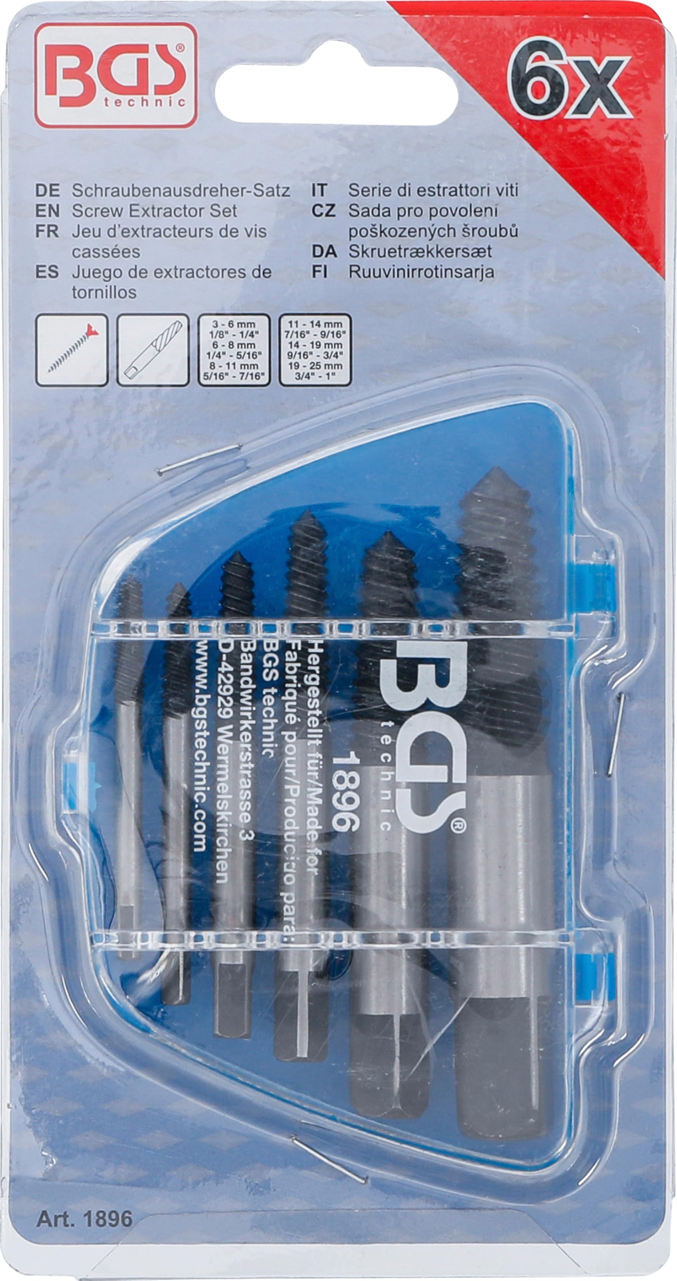 BGS 1896 | Juego de extractores de tornillos | tamaño 1 - 6 | 6 piezas