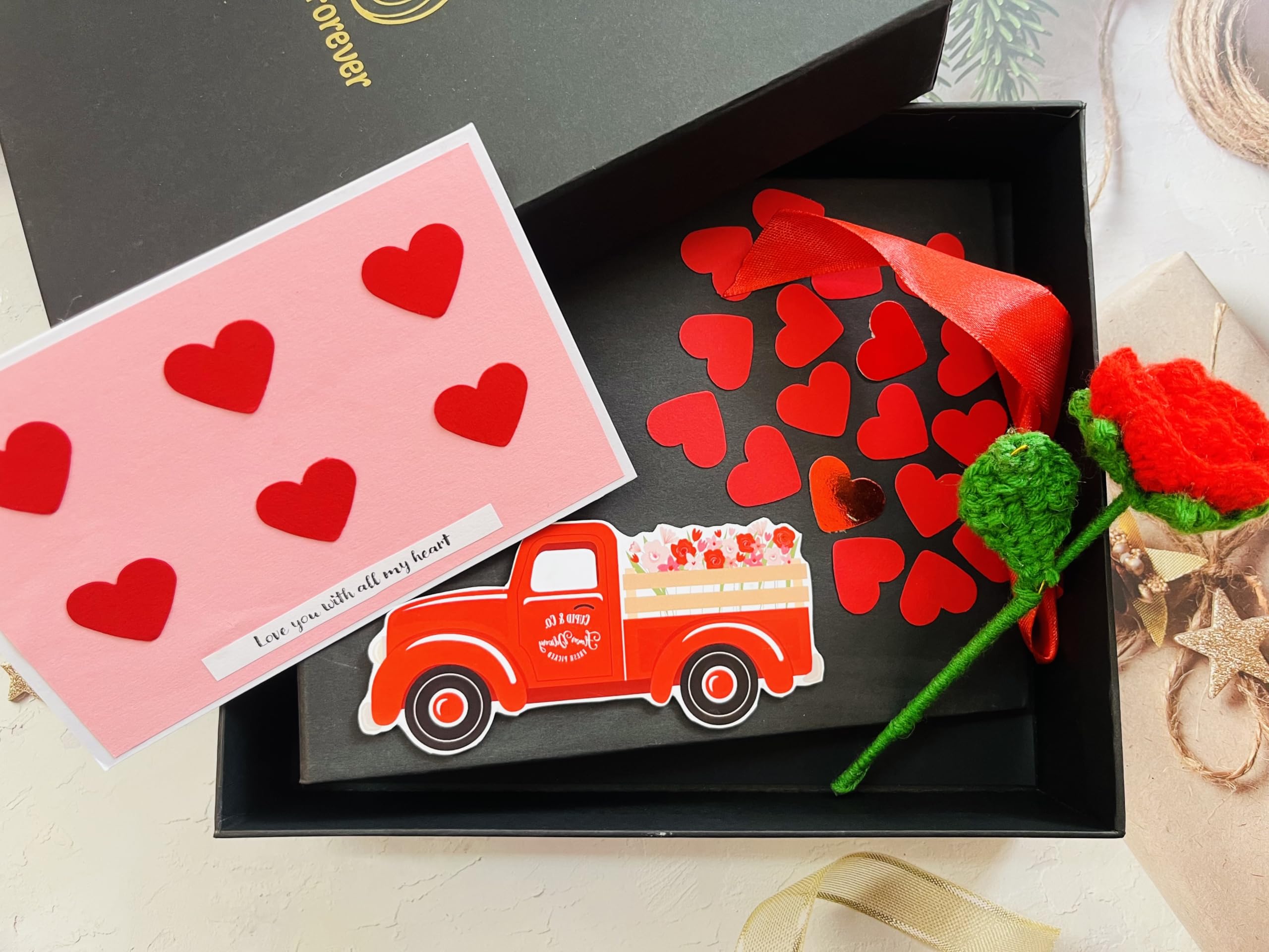 Crafted Forever Flying Hearts Scrapbook Combo Gift Set with Greeting Card, Album and Crochet Rose (Photos NOT Included)