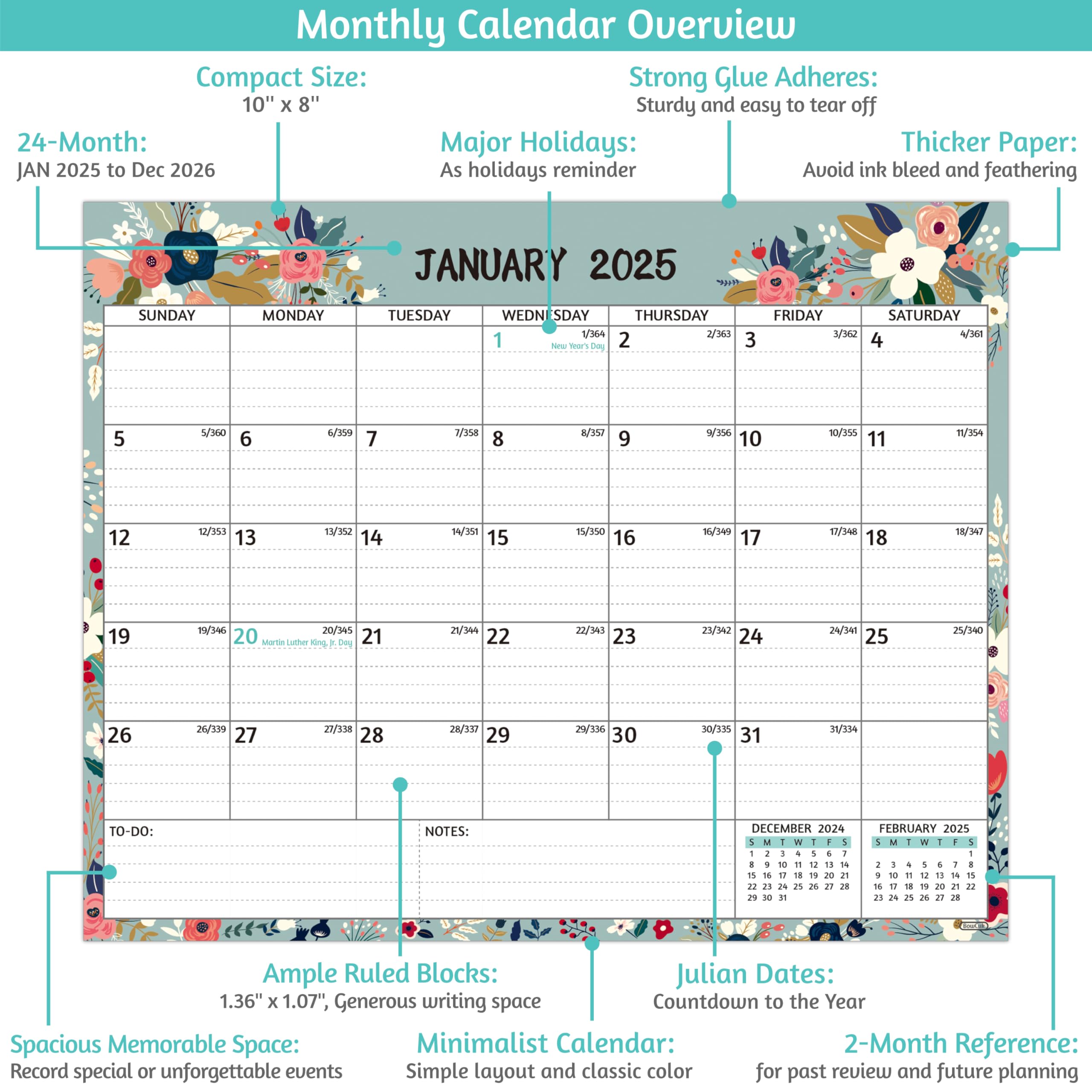 Calendar Fridge 2026 Magnetic Calendar - 12 Month Fridge Calendar From Jan To Dec 2026, 8x10 Tear-Off Pad With US Holidays Tear-off Magnetic Calendar