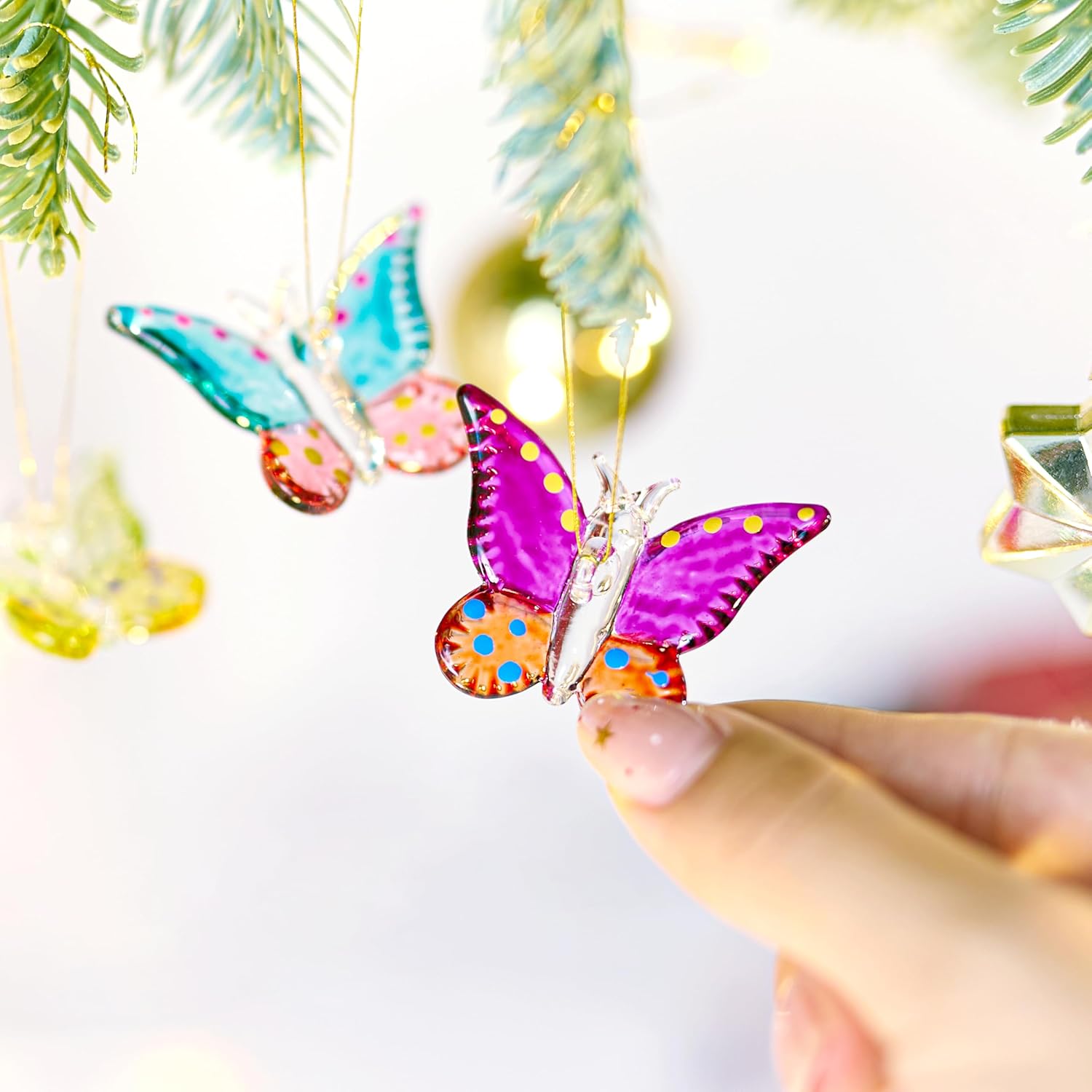 Set of 4 Christmas Crystal Butterfly Hanging Ornament 1.7in Glass Butterflies Ornaments Gifts for Christmas Tree - Image 5