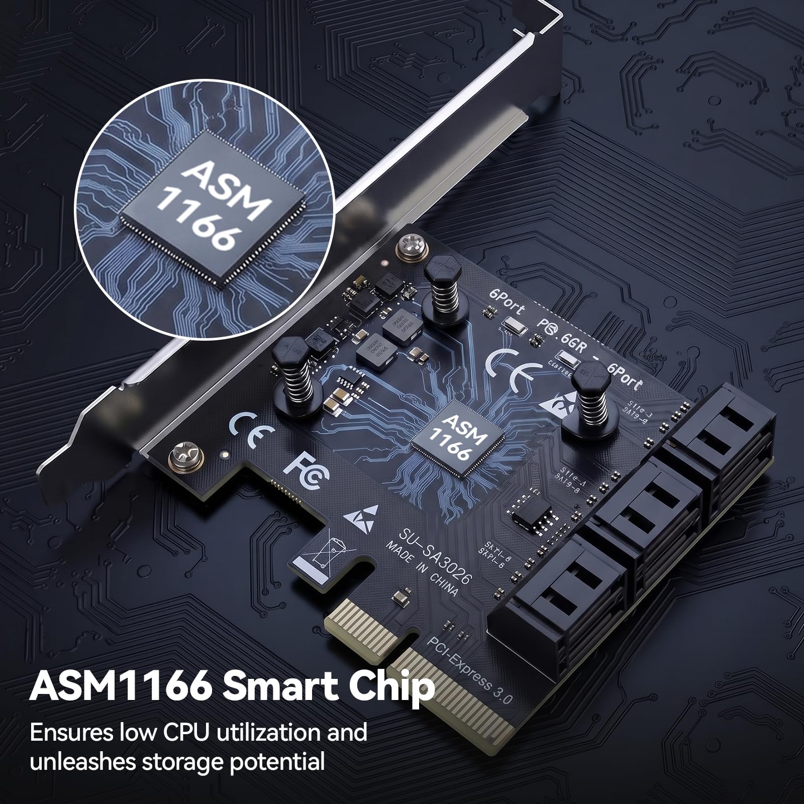 ELUTENG Scheda di espansione PCIe X4 SATA a 6 porte 6 Gbps PCI-E a SATA 3.0 adattatore per X1/X4/X8/X16 Slot PCI Express Controller Card con staffa a basso profilo compatibile con Windows 10/7/8/XP