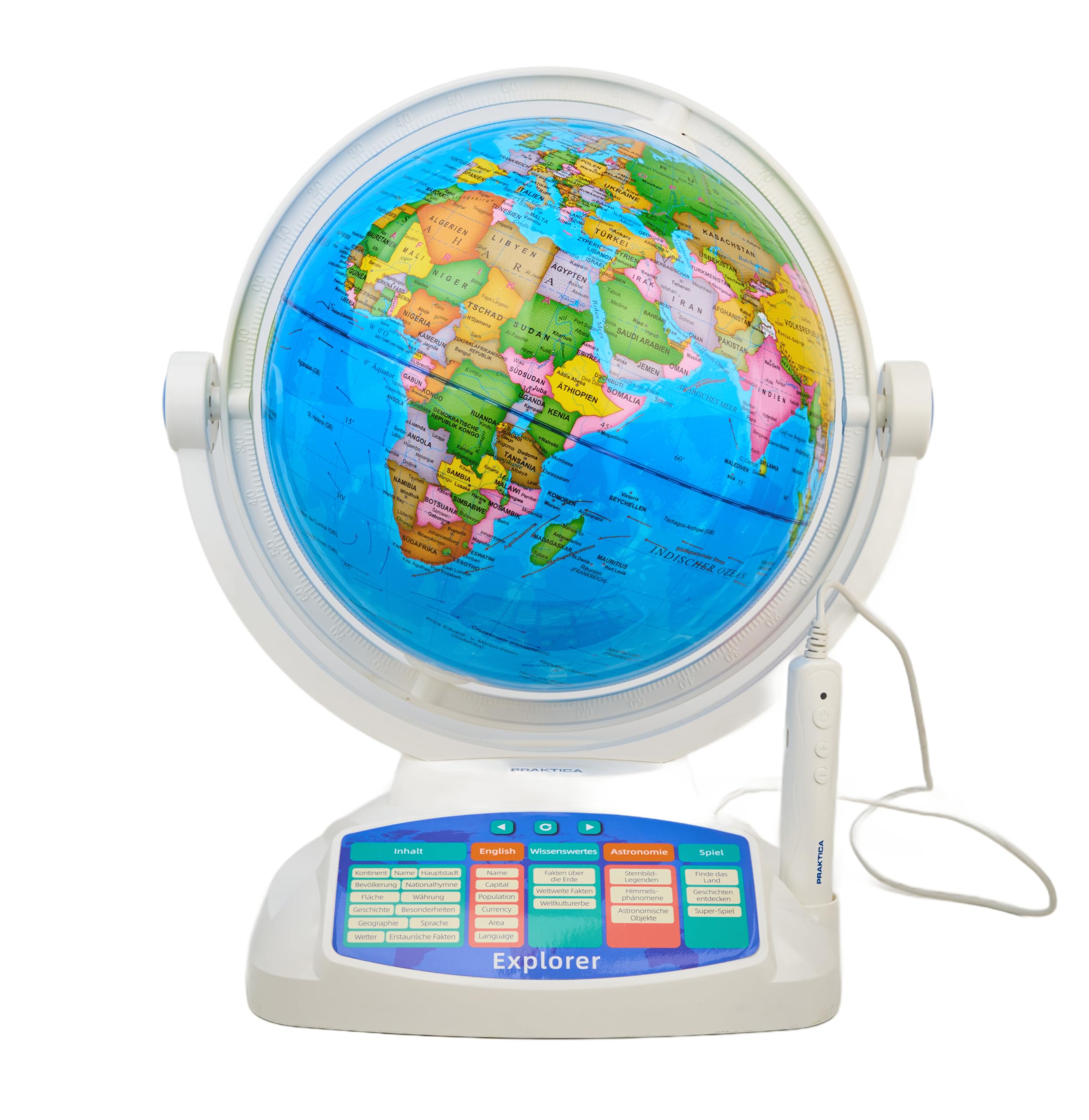 Interaktiver Globus für Kinder 23 cm mit Smart Stift, LED Licht & Augmented Reality – Lernspielzeug Deutsch mit 10.000+ Fakten über Länder, Tiere & Weltall – Geschenk ab 5 Jahren