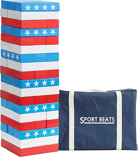 SPORT BEATS Juego de torre grande de bandera, juegos al aire libre, juego de apilamiento de 54 bloques, incluye bolsa de transporte