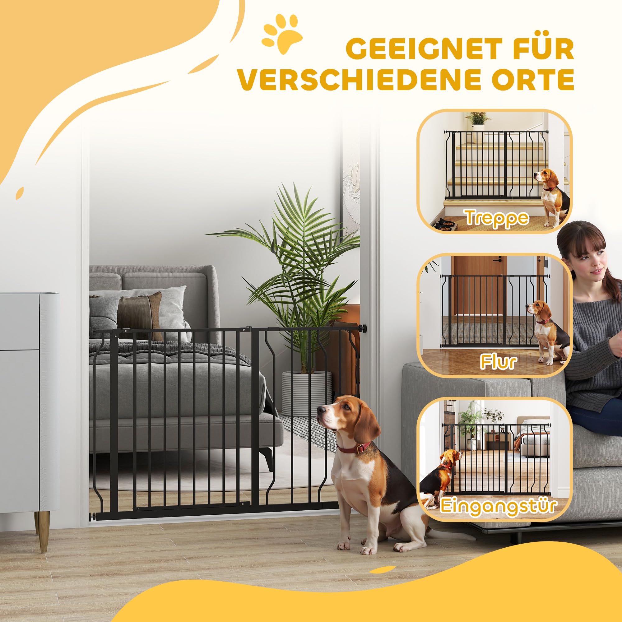 Cancelletto di sicurezza per cani PawHut, cancelletto per cani da 75-115 cm, cancelletto per bambini, cancelletto a morsetto, cancelletto di sicurezza, apertura a due vie, acciaio, nero
