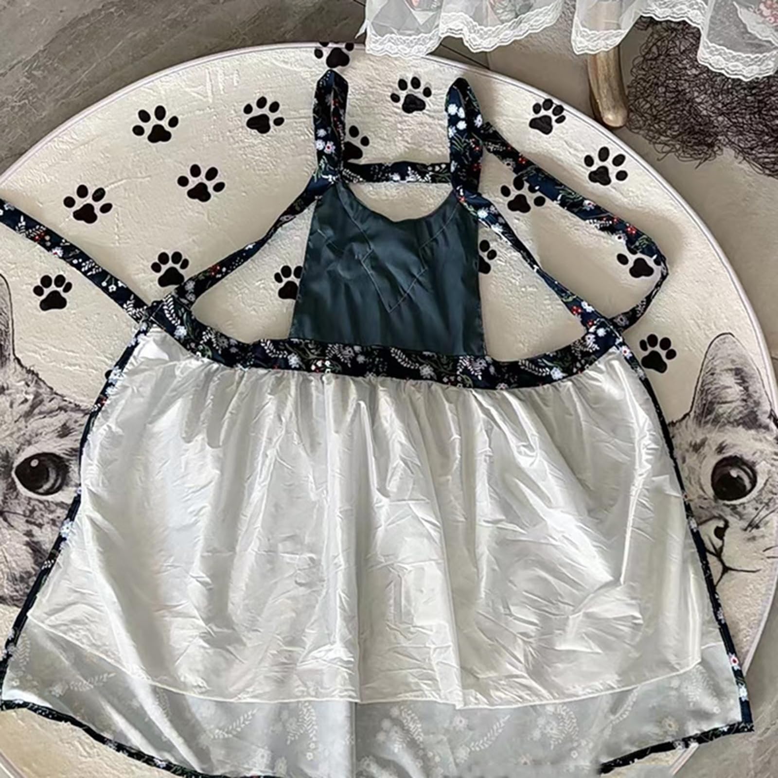 Sukienka-fartuch w stylu vintage dla kobiet z kieszeniami, kwiatowy fartuszek kucharski do gotowania, pieczenia, ogrodnictwa, bawełniany, niebieski, rozmiar uniwersalny (niebieski, rozmiar uniwer