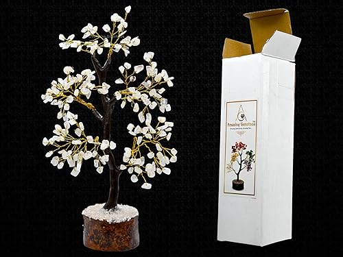 Árbol de la vida de cristal curativo natural de piedra lunar blanca, Feng Shui, árbol de la vida de la fortuna para decoración del hogar y la