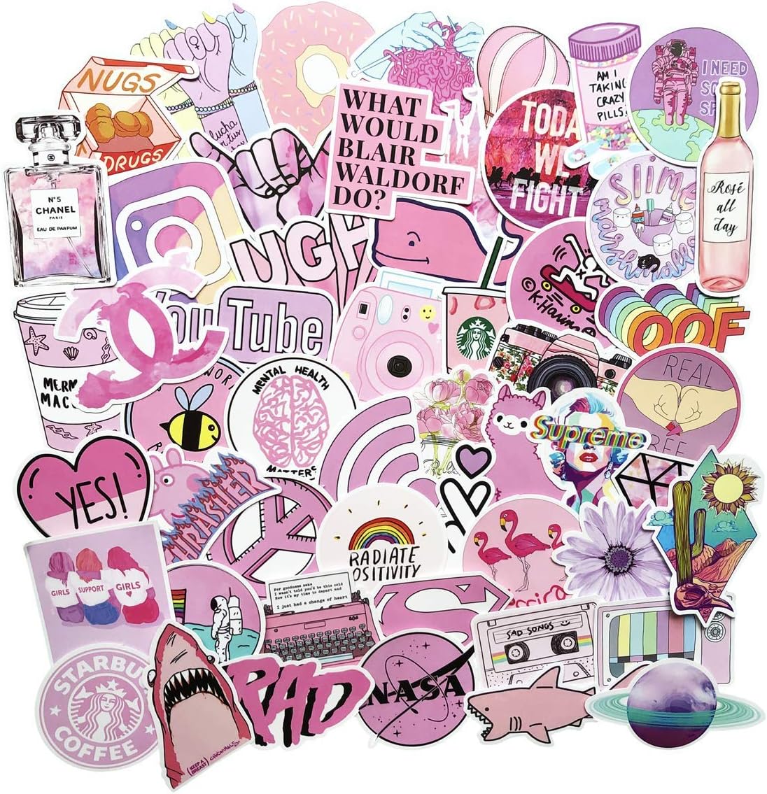 Love Sticker Cool Pack,Pink Cute Stickers, Secret Garden Sticker Decals Vinyls for Teen Girl Decal Laptop,Cars,Motorcycle,Bicycle,Skateboard Luggage,Bumper Hippie Decals Bomb Waterproof(53pcs)