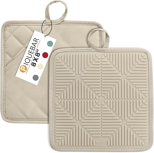 Soportes para ollas resistentes al calor para horno de 450 F, almohadillas calientes de silicona antideslizante con bolsillos de algodón,