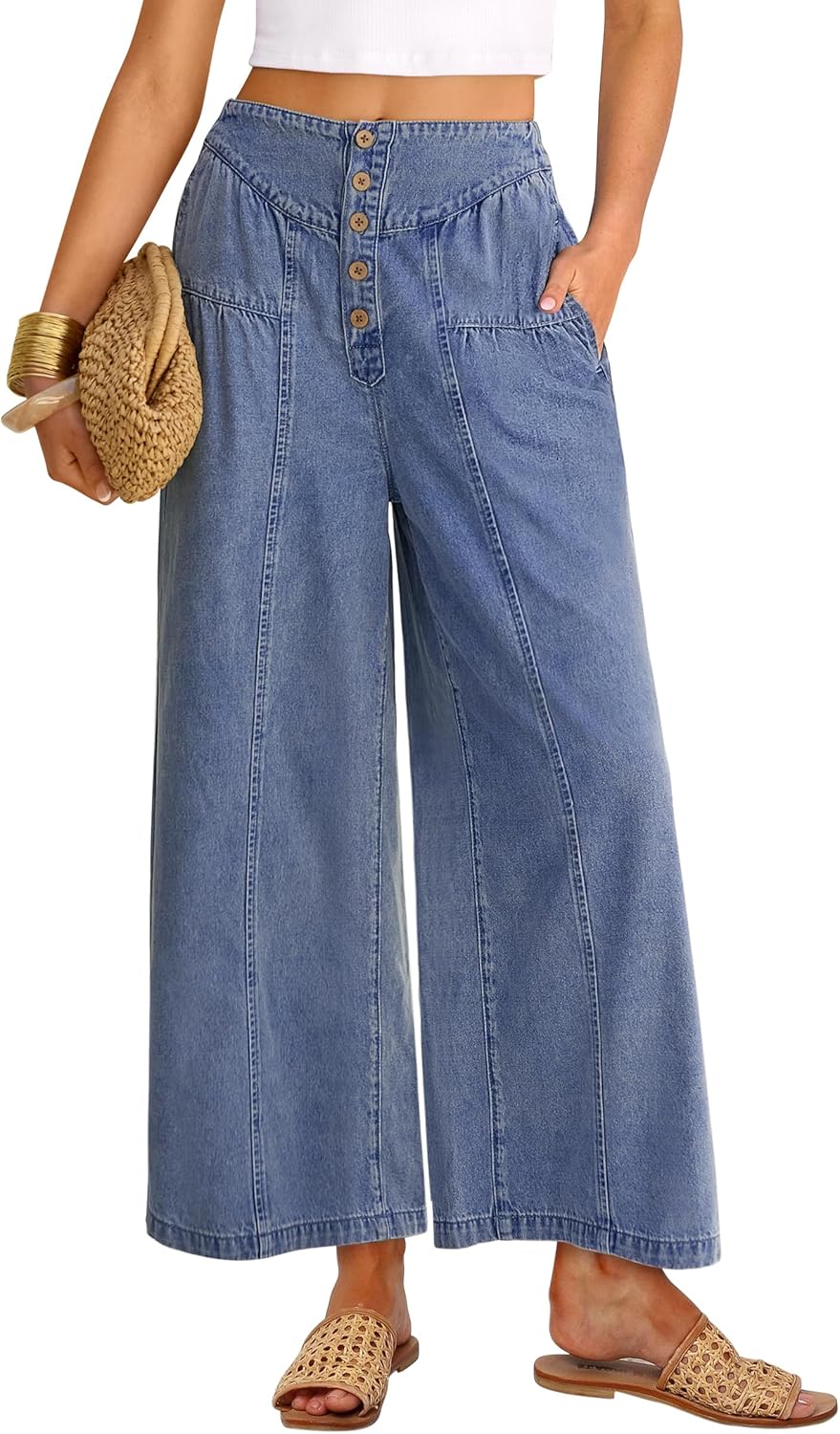 ANRABESS Womens Wide Leg Barrel Jeans 2026 Fashion Spring Baggy High Waisted Trendy Cropped Flowy Denim Pants with Pockets