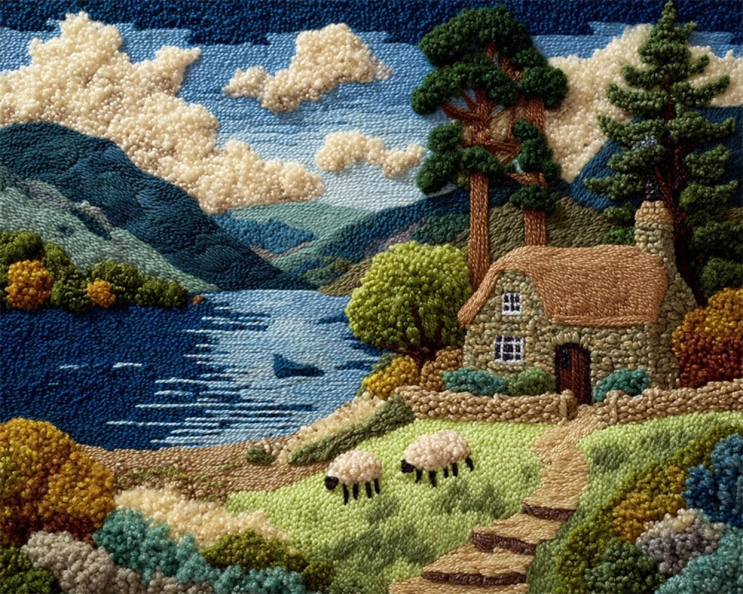 Henypt DIY Latch Hook Rug Kits Mountains,Forests and Lakes 60x90cm
