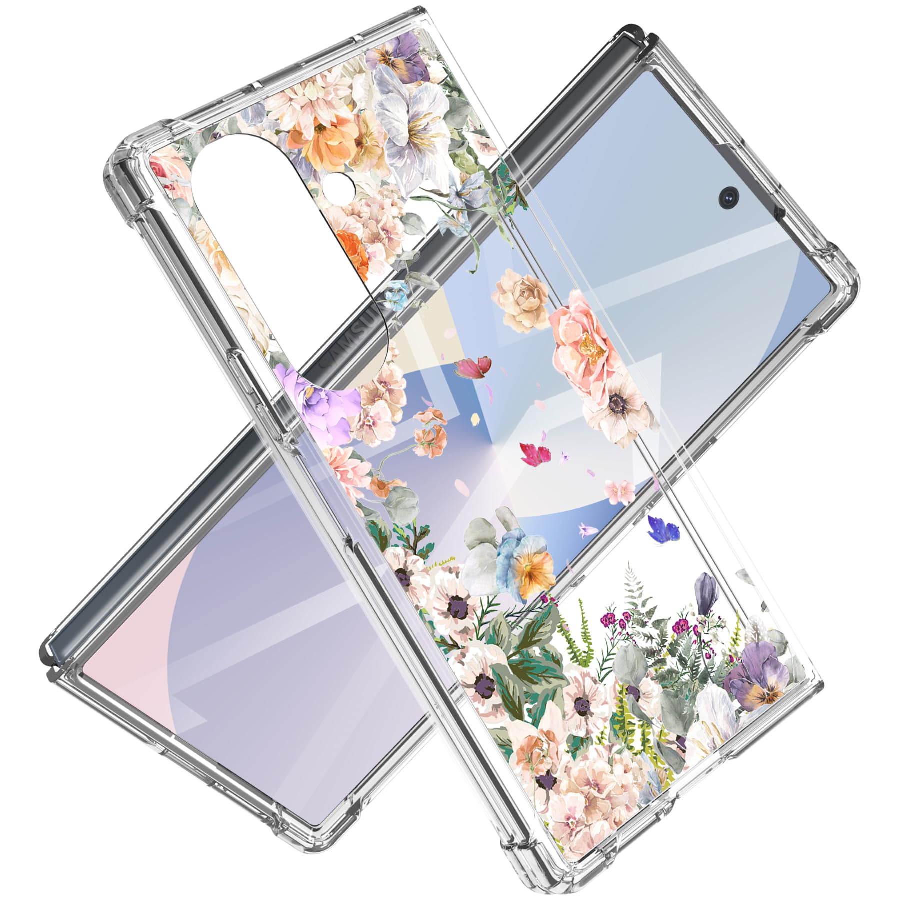 Dcwunk for Samsung Galaxy Z Fold 7 Case,Clear with Flowers,Slim Anti-Yellow Hard PC Protective Soft TPU Bumper Shockproof Cute Case (Dreamy