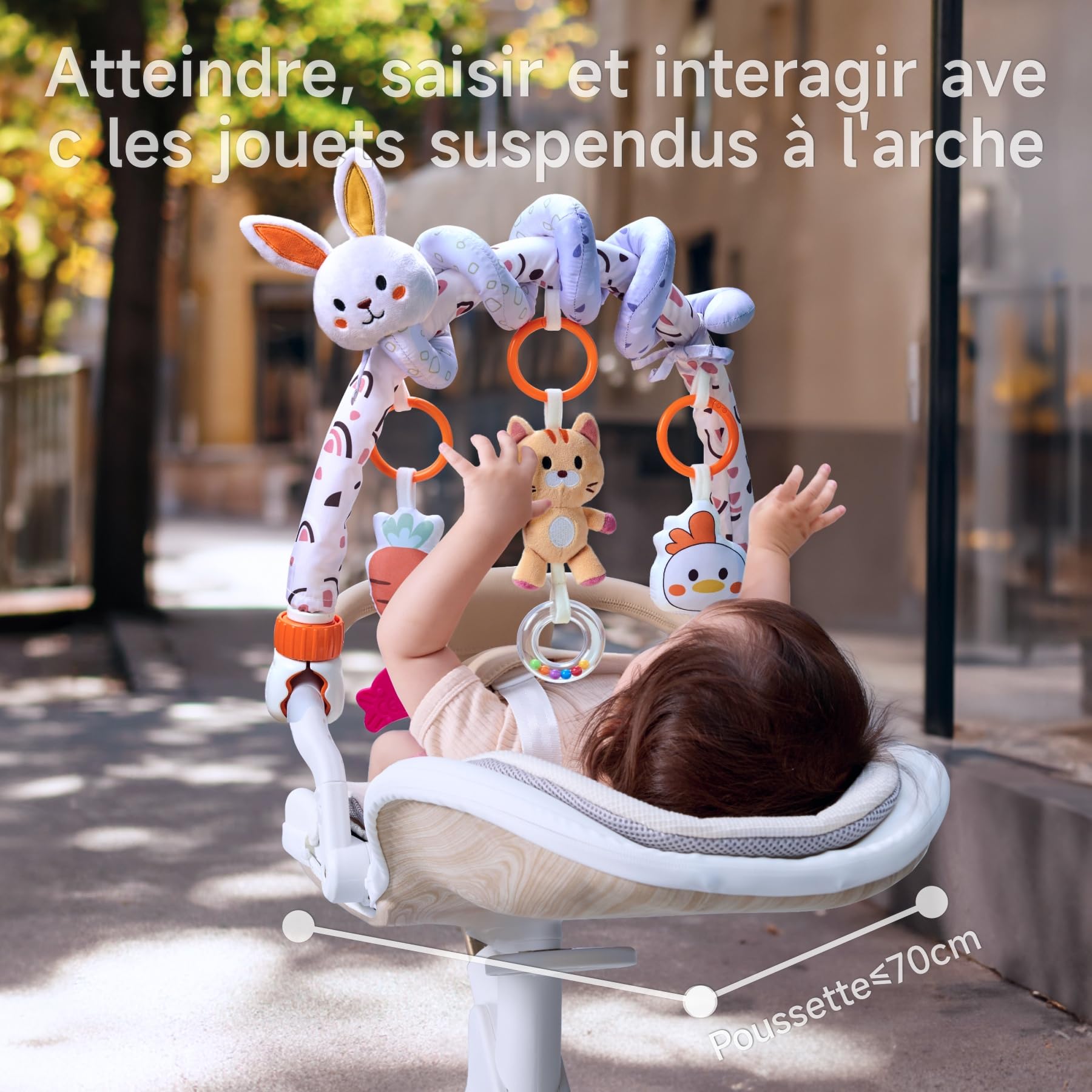 TUMAMA Kids Arche d'éveil Bébé de Poussette Jouet avec Spirale d'activité bébé Jouets Suspendus pour Berceau et Siège Auto pour 0-12 Monios