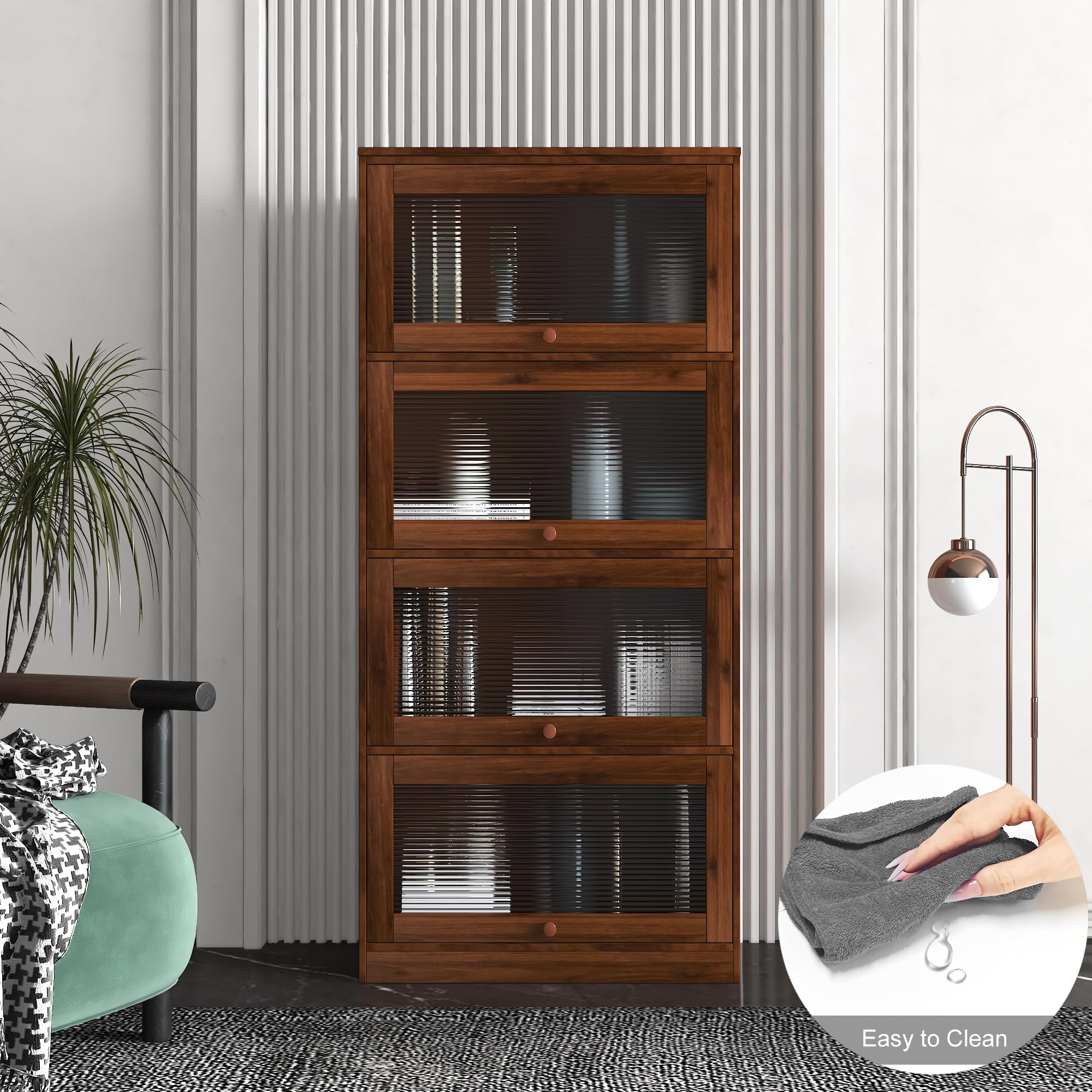 Amazon.com: 4-Tier Walnut Bookcase Storage Cabinet, Closed Back