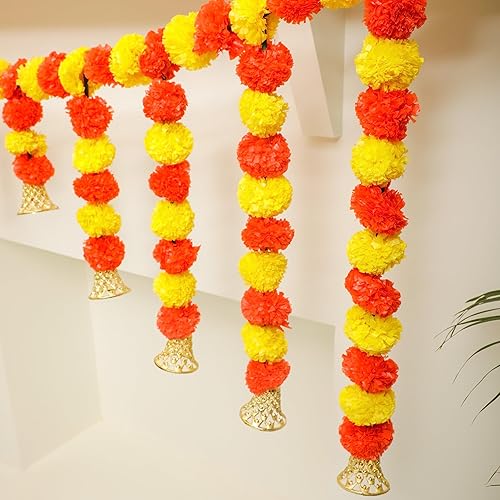 Miniatura 2 de Toran para colgar en la puerta de caléndula de 5 pies, color amarillo y naranja  Thorans indio  Guirnalda de flores para Pooja Mandir, puerta,