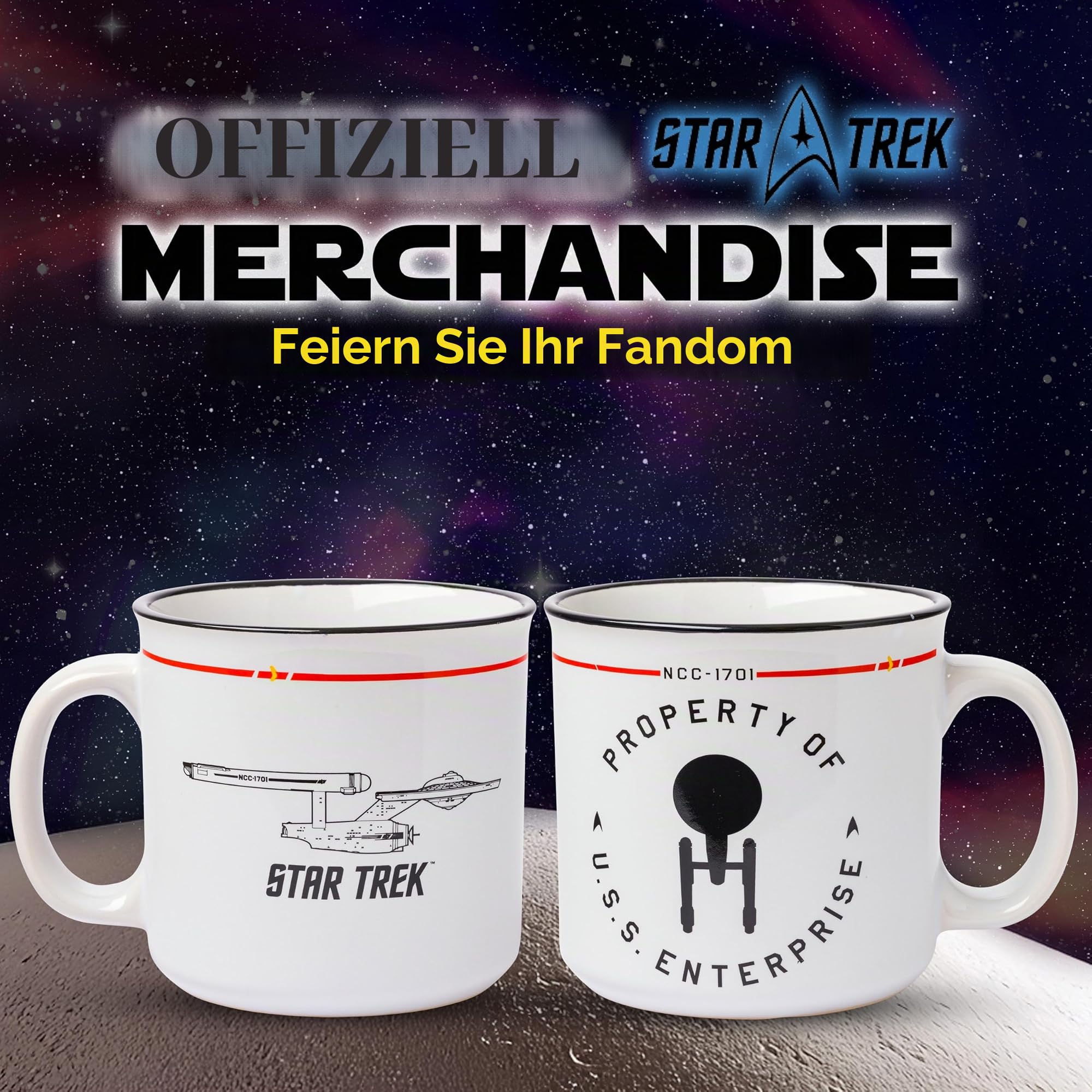 Silver Buffalo Star Trek NCC-1701 Property of The USS Enterprise Keramiktasse Camper, 590 ml | NCC-1701, The USS, 0,59 Liter