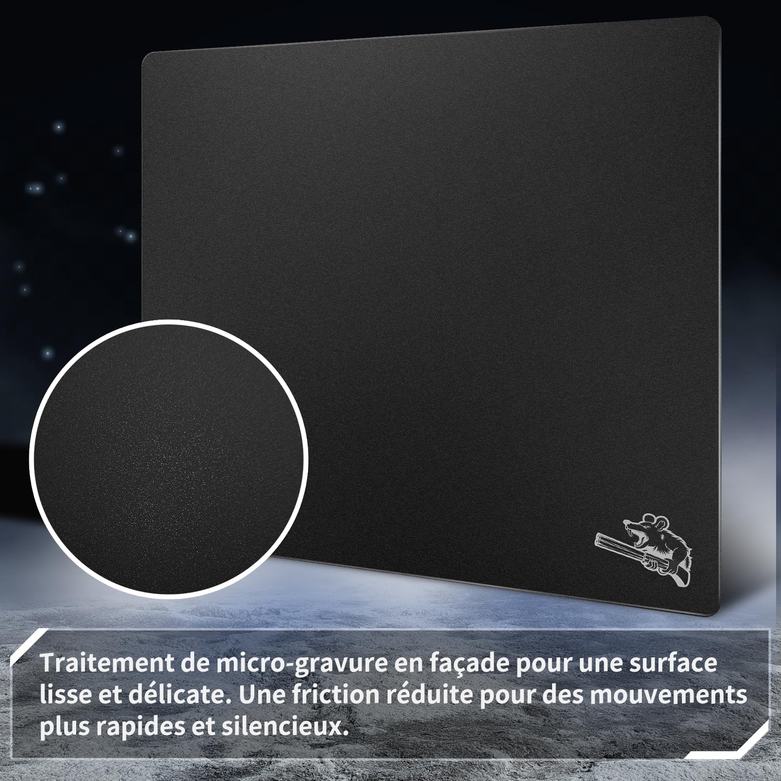SIROOLAC Tapis de souris de jeu en verre 400 mm x 500 mm FPS spécial jeu en verre trempé durable 3 mm d'épaisseur Tirez avec précision et rapidement sur les adversaires (400 mm x 500 mm, noir)
