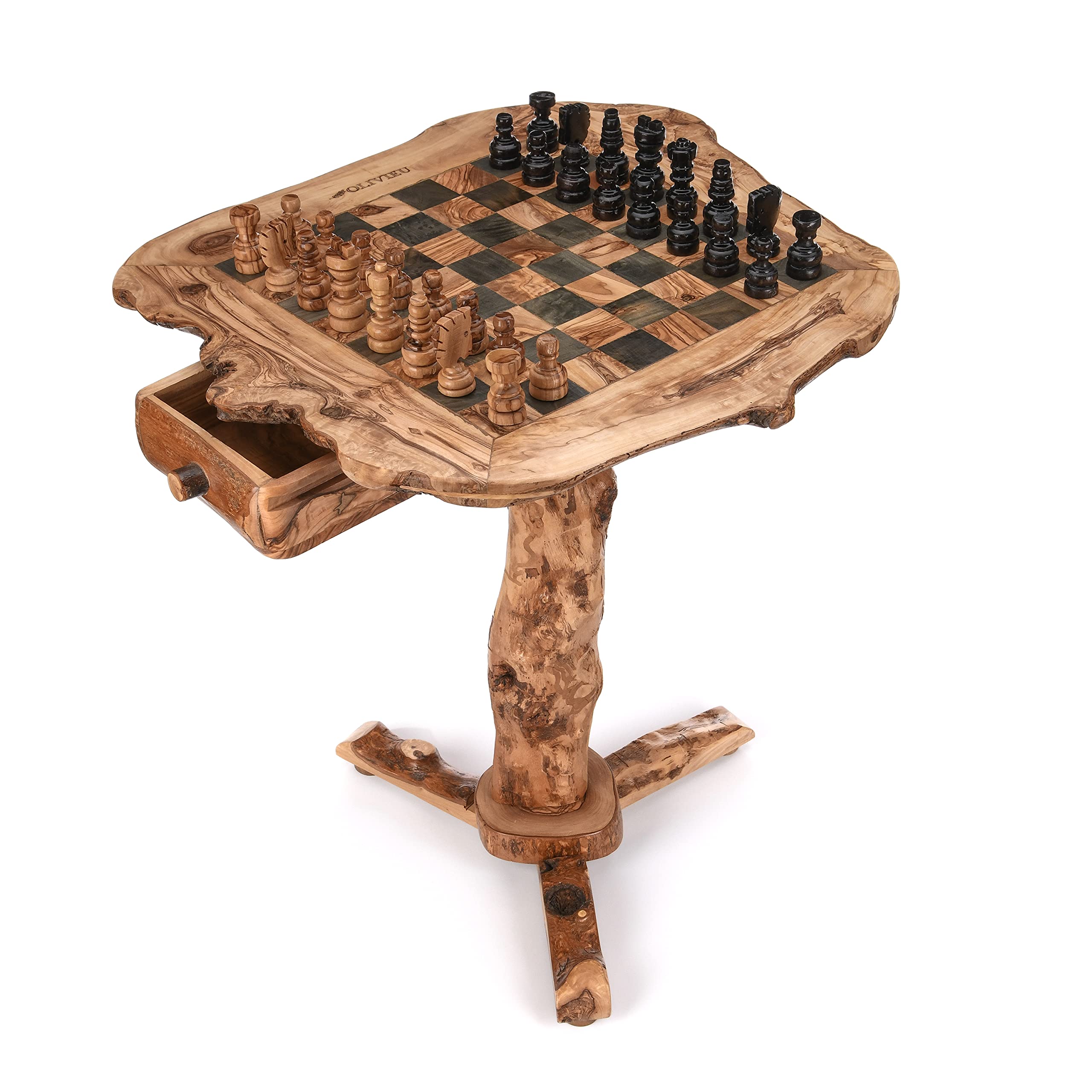 OLIVIEU Intelligente 20 inch Olive Wood Chess Table Large