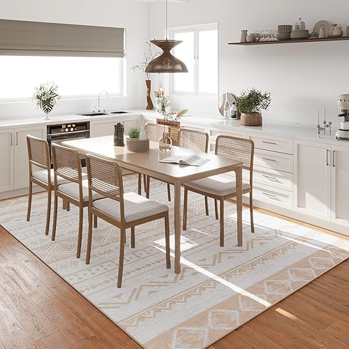 Miniatura 8 de Alfombra de área de 5 x 7 pies, color beige, lavable, para dormitorio, sala de estar, moderna, marroquí, antideslizante, suave, para interiores,
