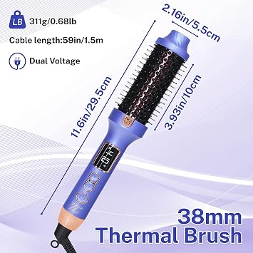 Infrared Thermal Brush,Blowout Look,1.5 Inch Heated Round Brush | Negative Ion,Infrared,Dual Voltage,Ceramic Coating,5 Temperature Settings,Less Damage,Lightweight
