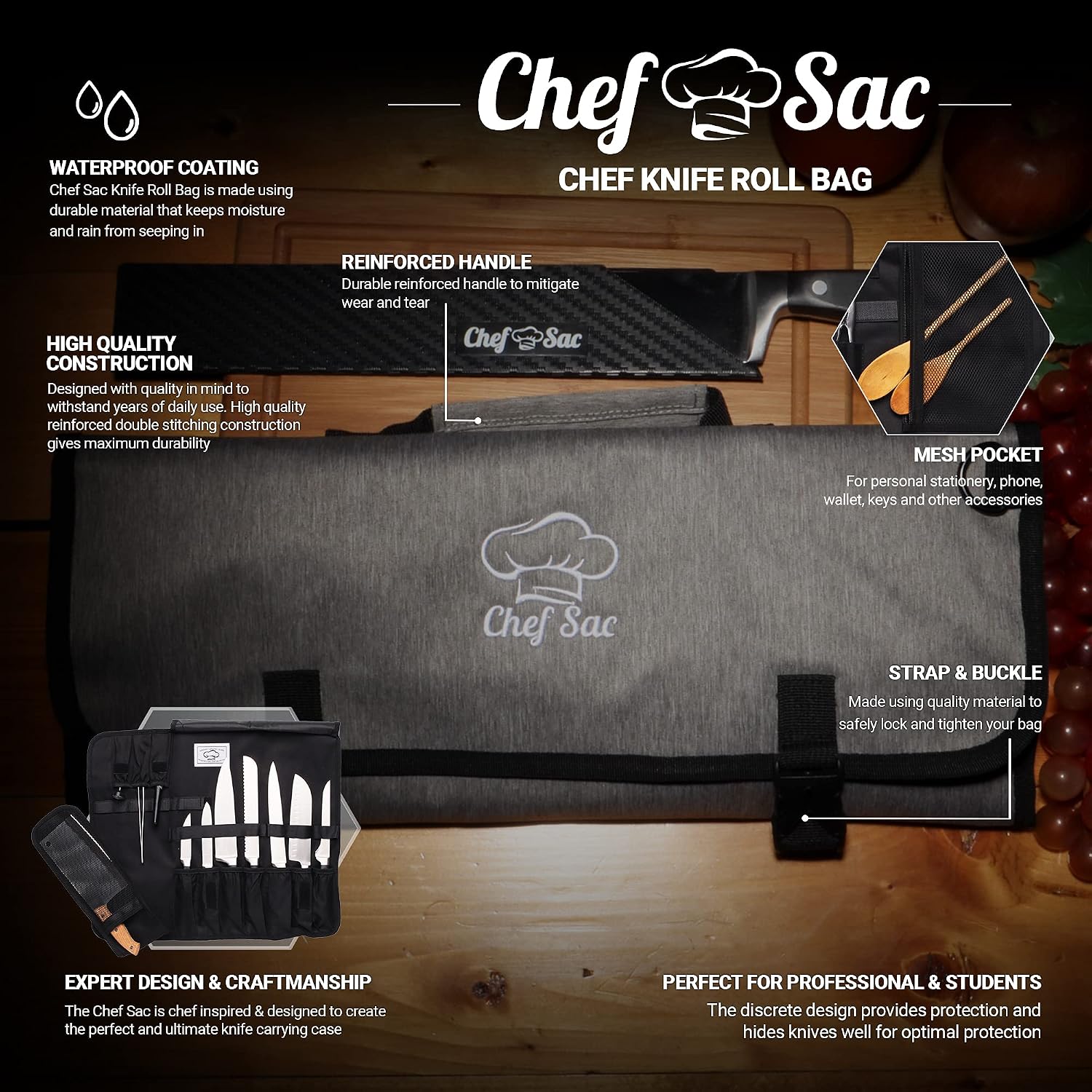 Flаѕh Dеаlѕ - 50% оƒƒ Chef Knife Roll Bag | 8+ Slots for Knives & Kitchen Tools | Water Resistant Knife Bag | Knife Carrying Case Only, Tools Not Included | Chef Knife Bag for Professional Chefs & Culinary Students (Grey)