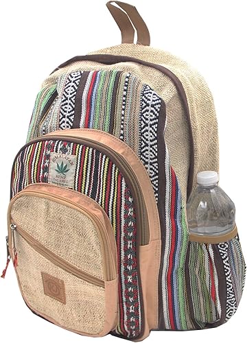 KayJayStyles Natural - Mochila grande de cáñamo Nepal hecha a mano, BKPK-2, Computadora portátil