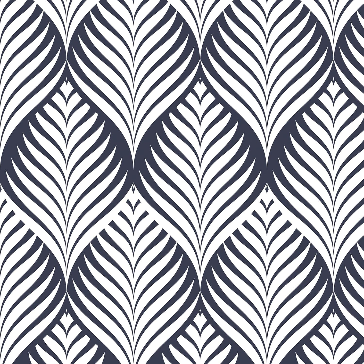 YENHOME 17.5"x276" Modern Geometric Art Deco Wallpaper Navy Blue White Wave Pattern Self Adhesive Peel and Stick Wall Paper for Living Room Bedroom Accent Wall Minimalist Decor Mural