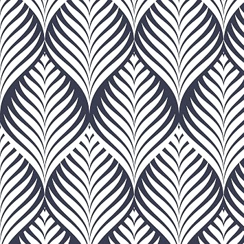 YENHOME Navy and White Geometric Abstract Peel and Stick Wallpaper Modern Art Deco Leaf Pattern Wallpaper for Bathroom Bedroom Accent Wall Mural 17.5"X118" Art Nouveau 3D Optical Illusion Wall Paper
