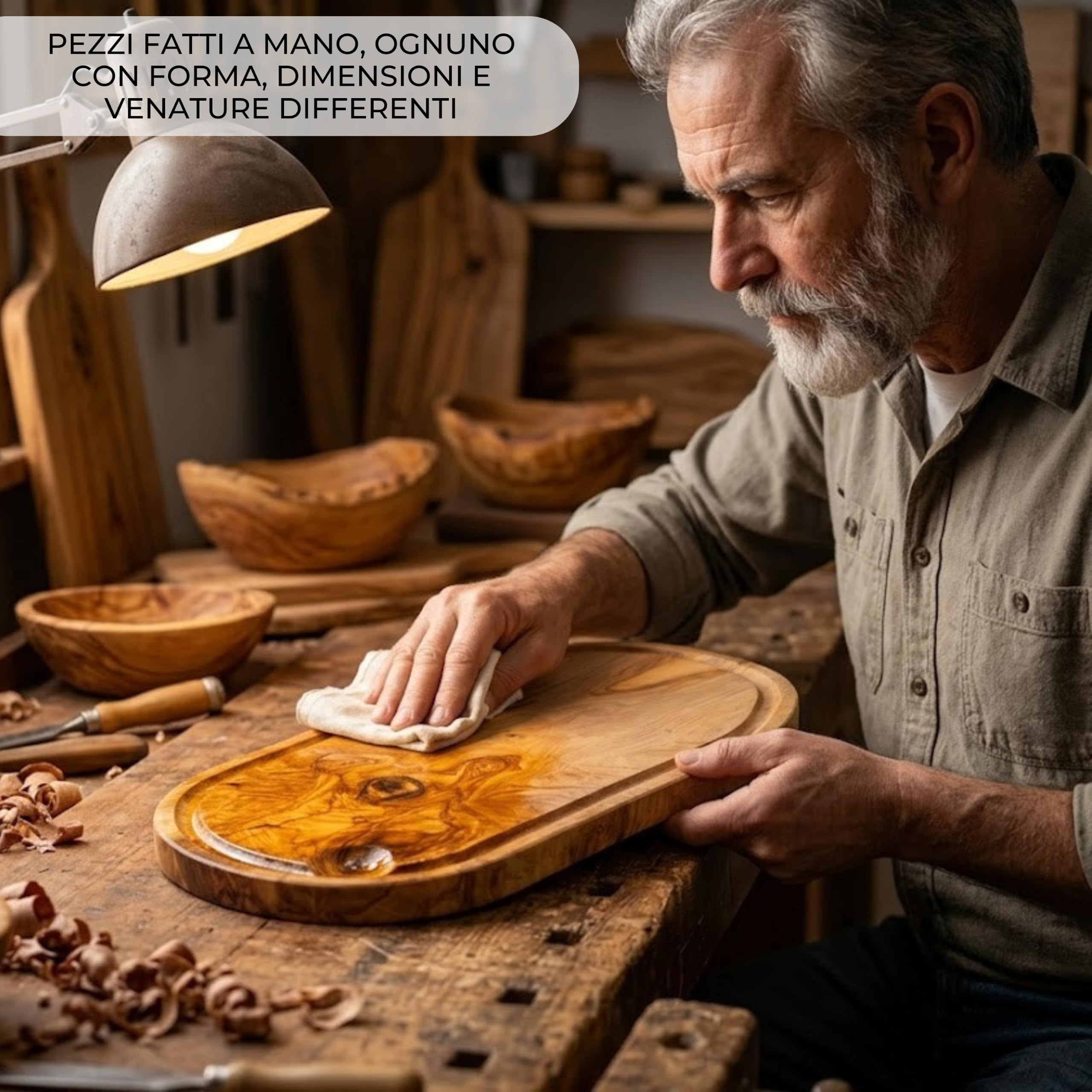 Erreke Tagliere in Legno di Ulivo Naturale con Scanalatura, 39 x 18 cm