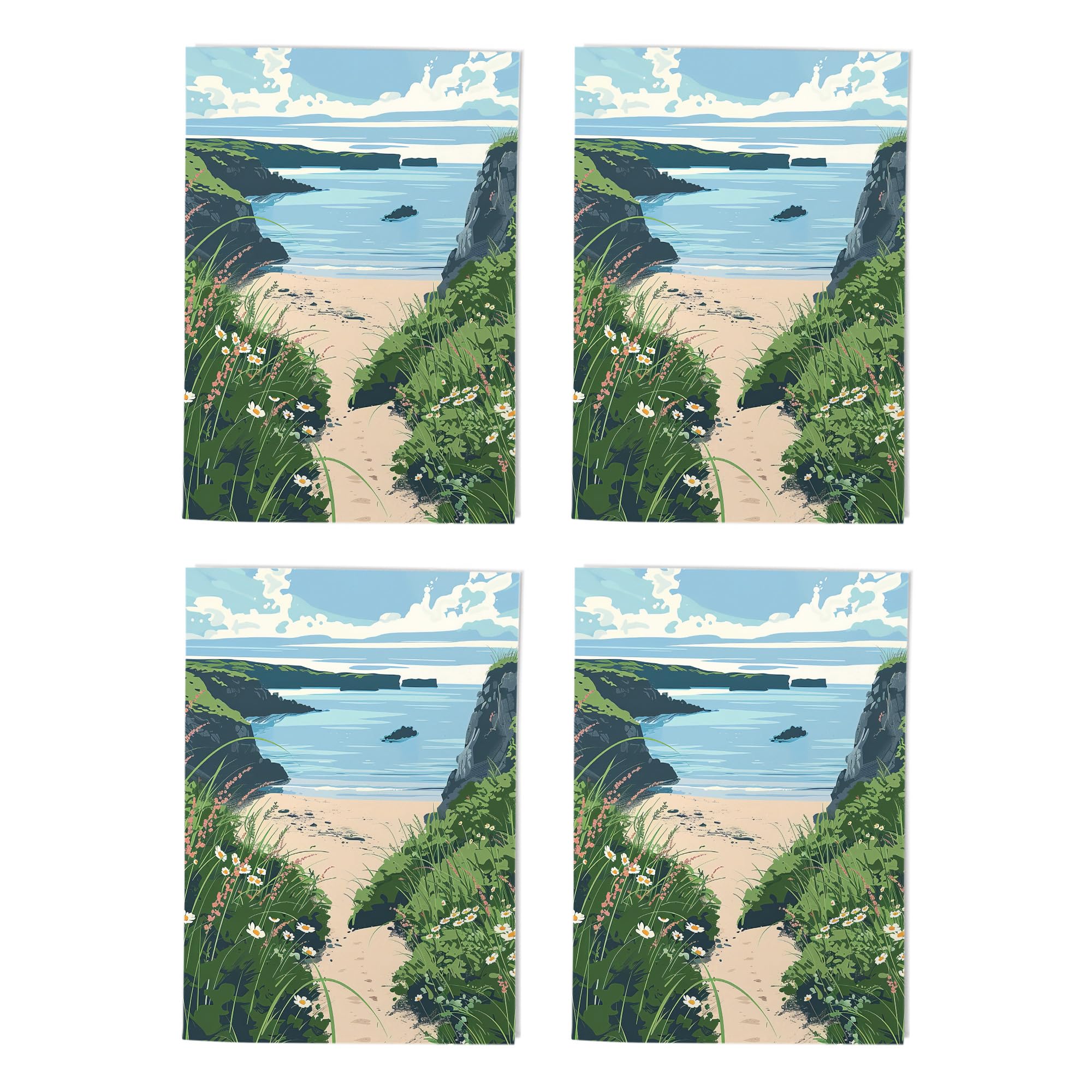 Barafundle Bay Coastal Art Cards Multipack of 4 Wales Beach Greeting Cards For Any Occasion Blank Inside A6 10 x 15 cm