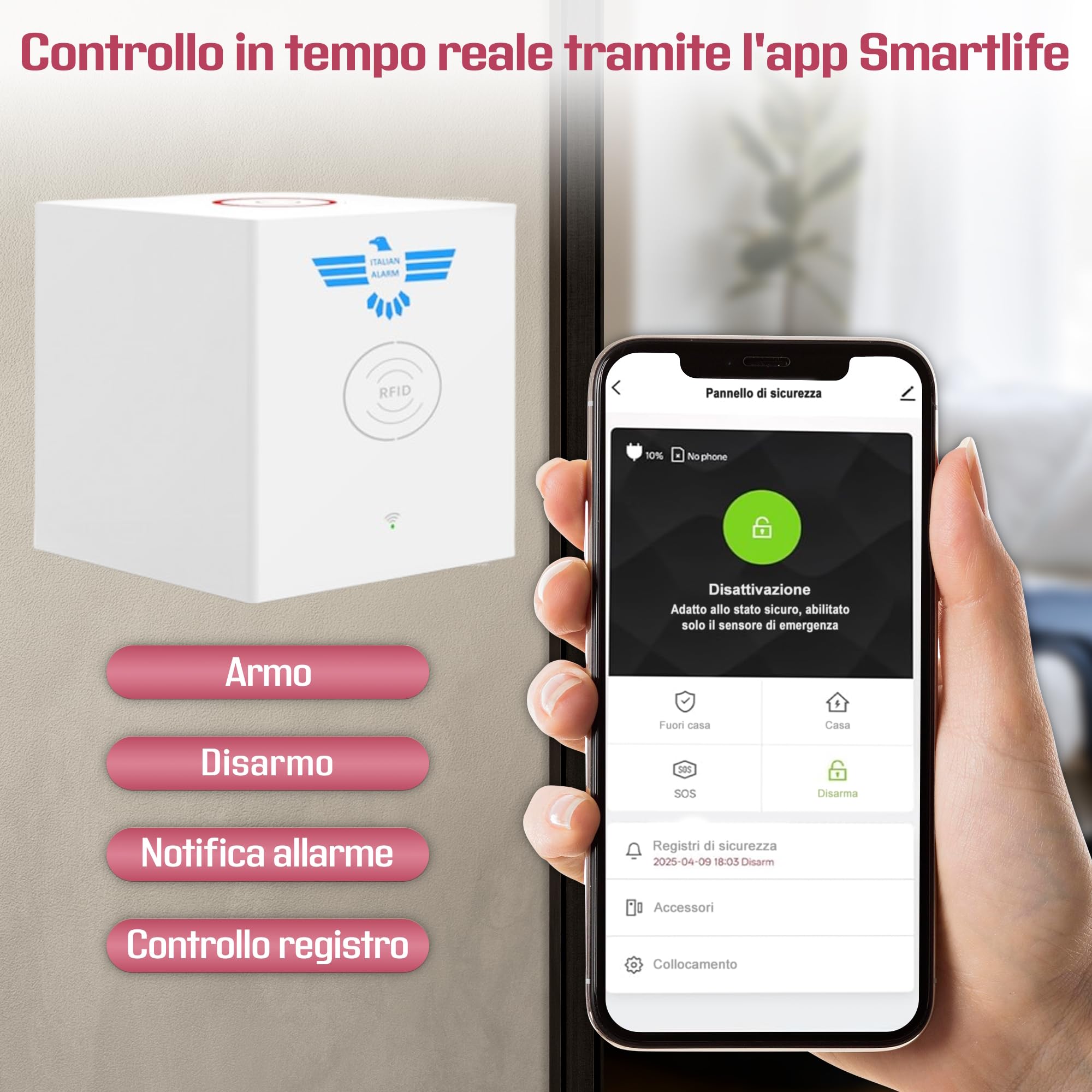 ITALIAN ALARM - Alarme maison sans fil avec application intelligente, kit antivol maison sans fil avec capteurs de portes et fenêtres, système de sécurité avec alerte manque courant, déjà configuré et