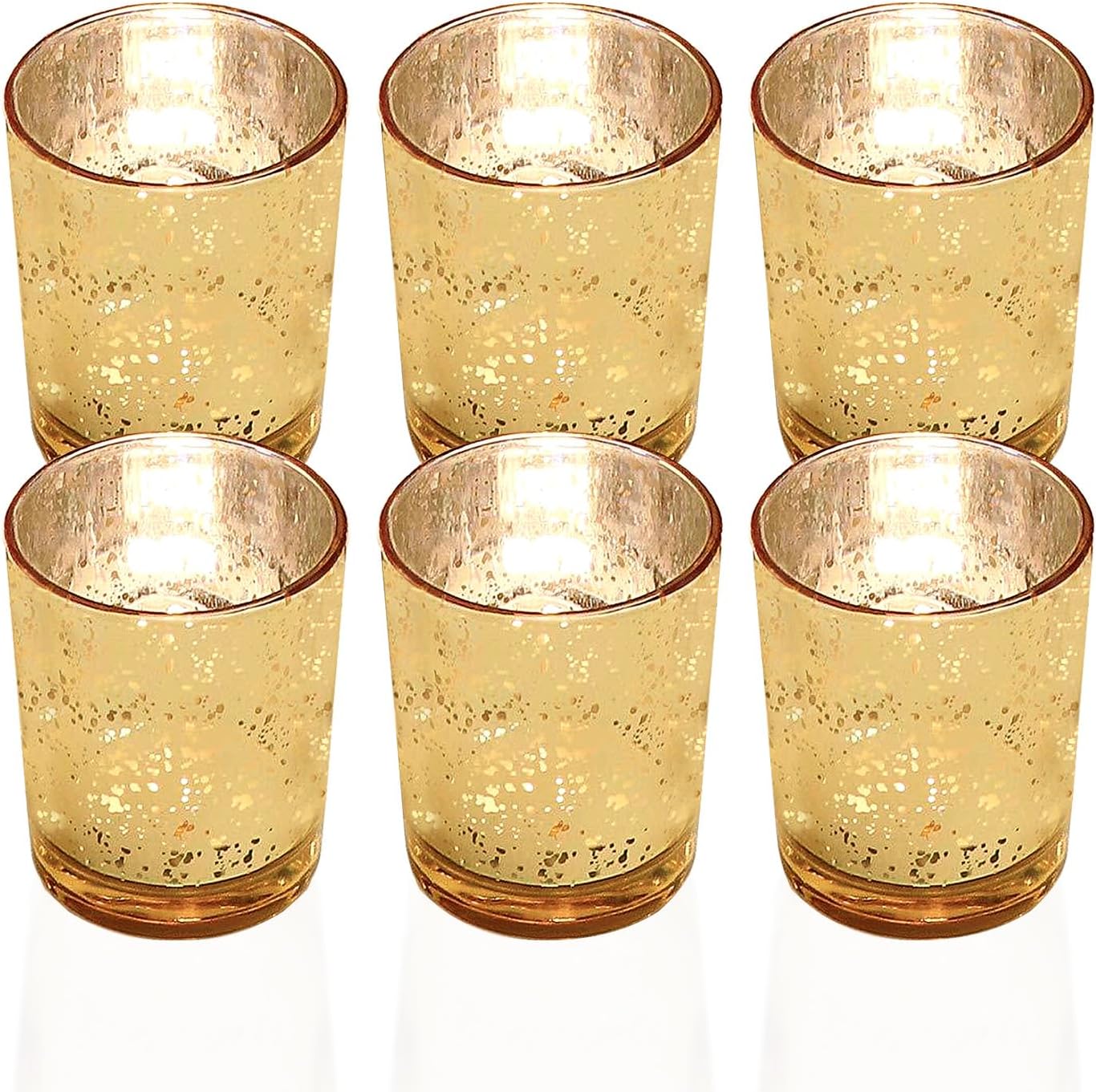 Gold Glass Candle Holder Set of 6, Scented Candles Tea Light Candles Holder Bulk, Speckled Mercury Candles Decor, Birthday Candles Stand Decor For Christmas/Wedding/Home/Party/Ramadan/Coffee