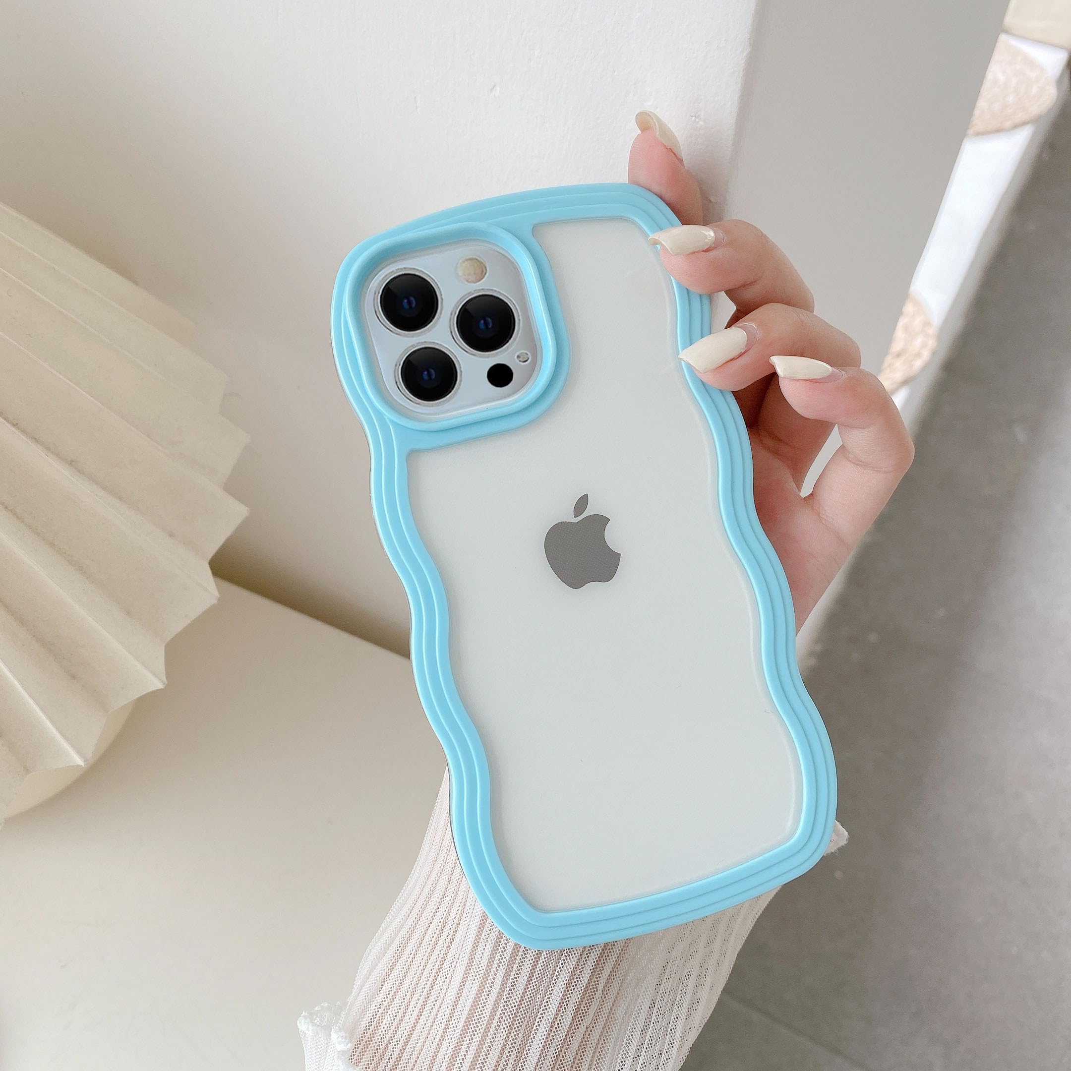 QLTYPRI Compatible with iPhone 16 Case, Cute Curly Wave Frame Clear Case for Girls Women, Transparent Soft Silicone TPU Bumper Shockproof Protective Cover for iPhone 16 - Pink — view 18