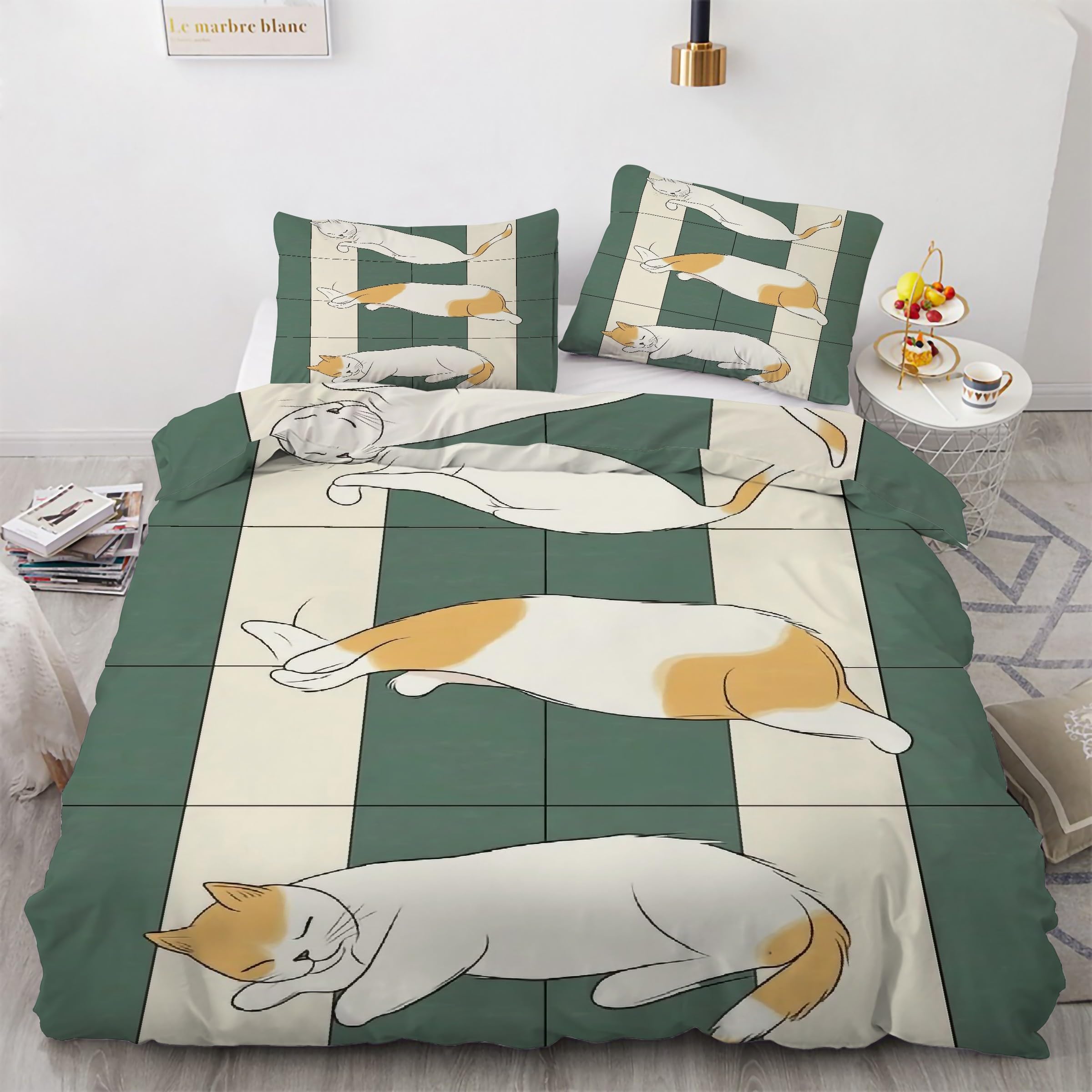 Parure de lit chat 240x260 cm avec housse de couette et taies d'oreiller en microfibre KG6060