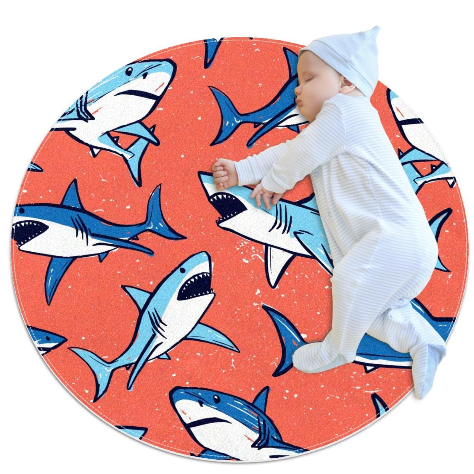 Tapis de salle de bain requin rouge tapis rond 1m enfant chambre coucher